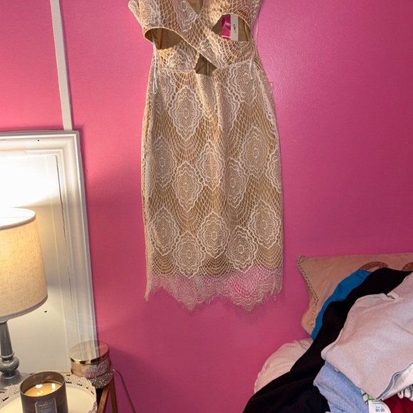 Love Culture Ivory and Tan Lace Dress - Picture 2 of 9